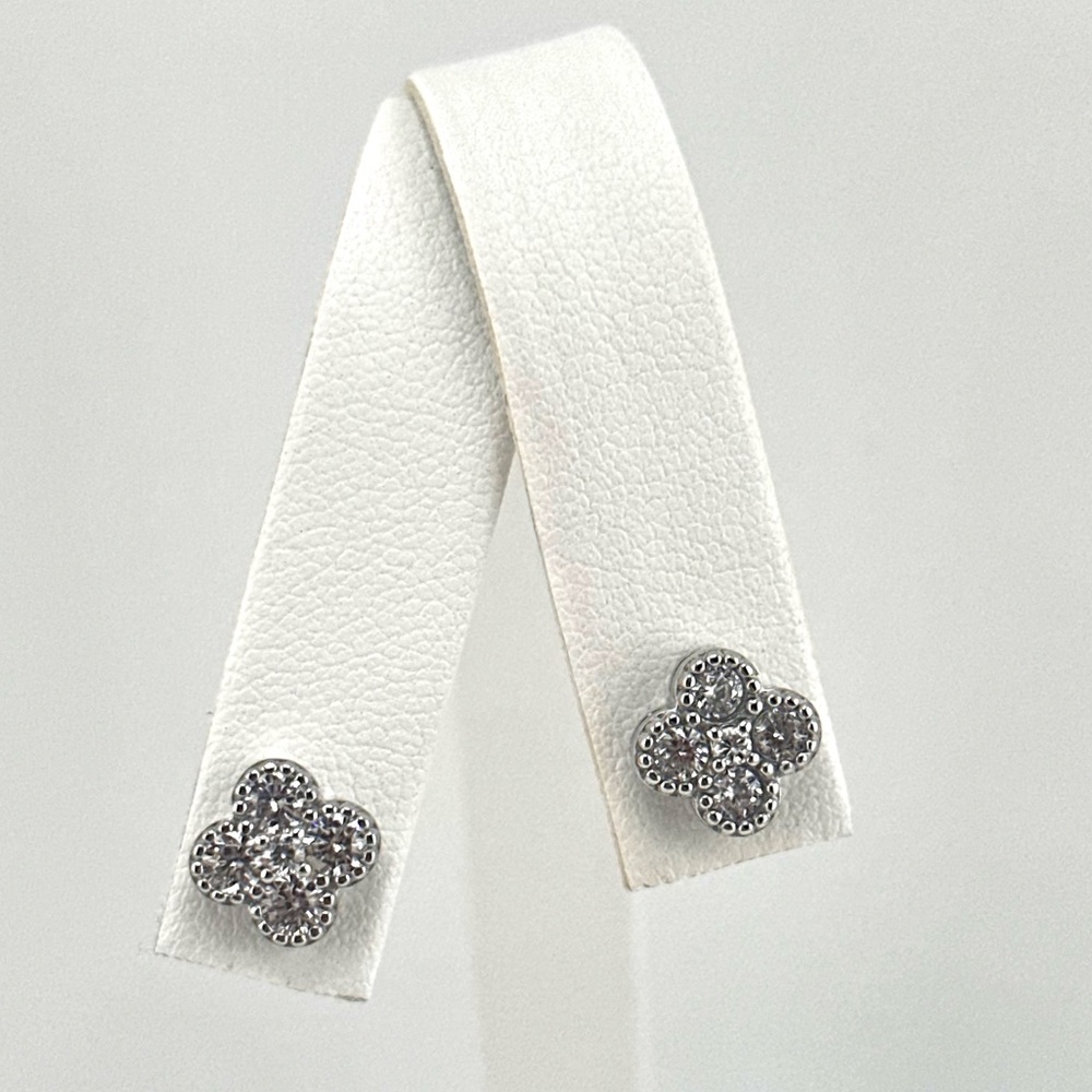 925 Solid Sterling Silver Luxury Clover 4 Leaf Stud Earrings